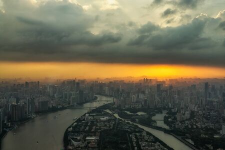 The view of Guangzhou from canton tower observation viewdeck.  Chinaの写真素材