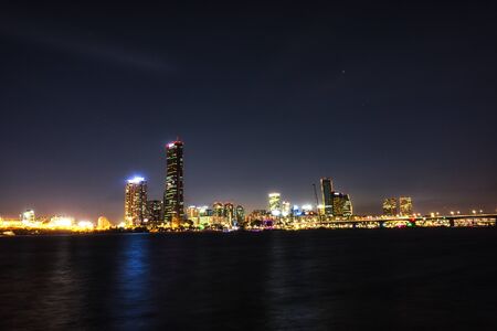 Sunset view over Yeouido and han river taken early autumnの写真素材