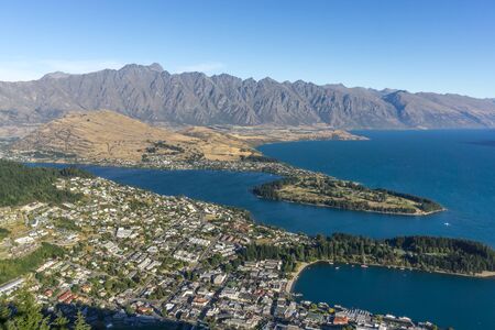 queenstown view from skyline gondola viewpoint deck . Taken in summer in New Zealand.の写真素材