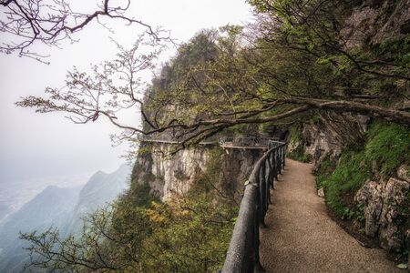 tianmen mountain viewpoint from cliff hanging walkway. tianmen mountain is located in zhangjiajie, china.の写真素材