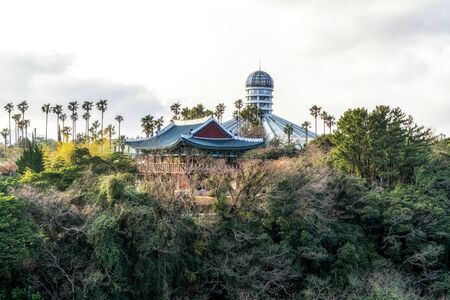 cheonjeyeon observatory pagoda in jeju island, south koreaの写真素材