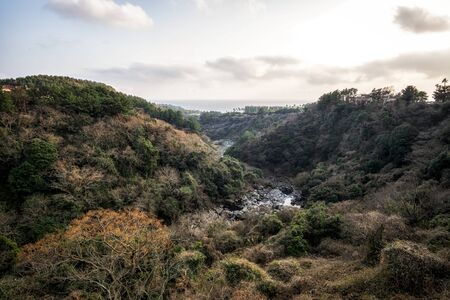 cheonjeyeon forest and woods view from the bridge. Jeju Island, South Koreaの写真素材