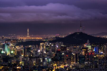 Night view over Seoul in Ansan park located behind seodaemun-guの写真素材