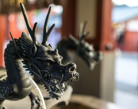 bronze dragon statues in sensoji temple in tokyo, japanの写真素材