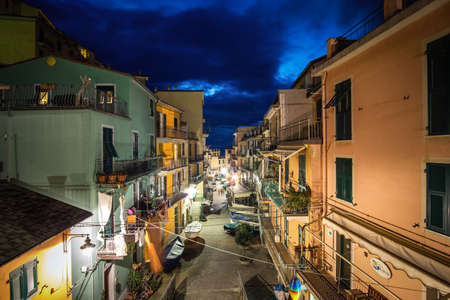 A quiet downside street scene of Manarola, one of cinque terre villages.