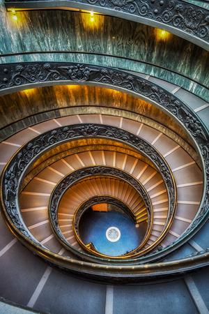 Vatican museum spiral staircase taken vertically, Vatican, Italyの写真素材
