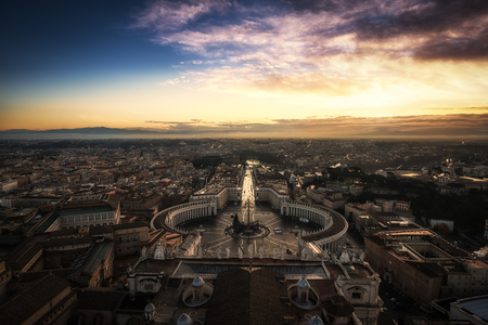 Rome city view in the morning on top of the Saint Peter's Basilica Dome.の写真素材