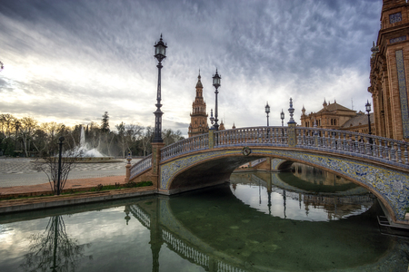 Spanish Plaza (Plaza de Espana) in Seville taken during sunset hours. Seville, Spainの写真素材