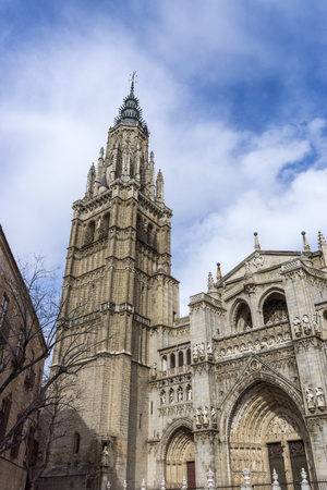 Toledo cathedral viewed from below. Toledo, Spainの写真素材