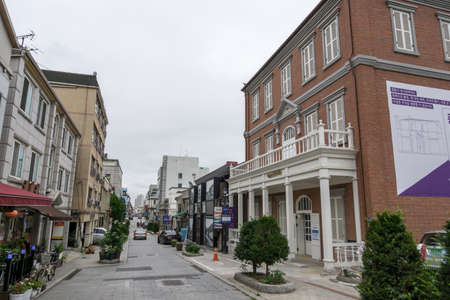 gaehang old colonial buildings now turned into restaurants in shops in Incheon, South Koreaのeditorial素材