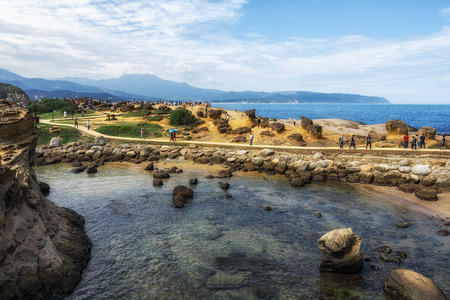 honeycomb and mushroom rocks in Yehliu geopark. Various sedementary rocks along the Northern coast...