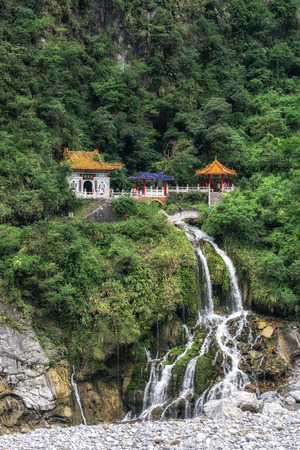 Eternal Spring Shrine in Taroko national park viewed from the distance. The iconic shrine is also called Changchun shrine. Taiwanの写真素材