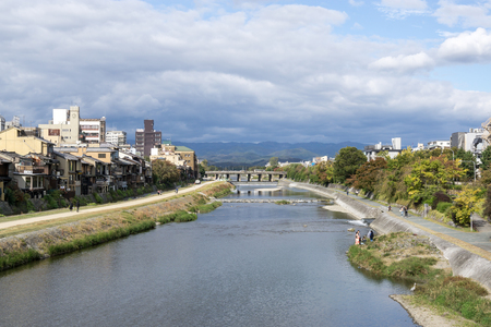 kamo river view in kyoto japan taken during autumn season. Taken on October 31 2018のeditorial素材