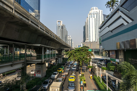 The view of Sukhumvit nearby the Asok BTS train station. Taken in Bangkok, Thailand. January 17th...