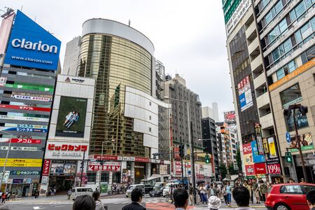 busy crowded shibuya street with various shops and establishments. Shibuya, Tokyo, Japan. Taken on June 28th 2019のeditorial素材