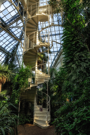 palmenhaus schonbrunn white spiral staircase located in schonbrunn palace garden in vienna, austria.のeditorial素材