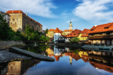 small town of cesky krumlov castle and vltava river. Famous tourist attraction in Czech Republicのeditorial素材