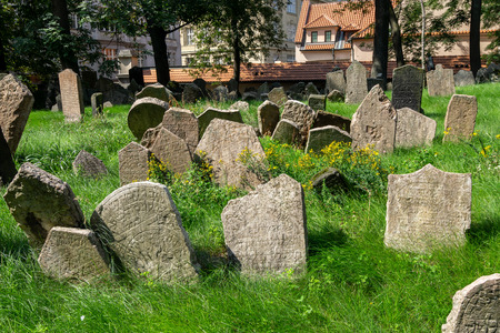 old jewish cemetery view in prague jewish town in prague, czech republicのeditorial素材