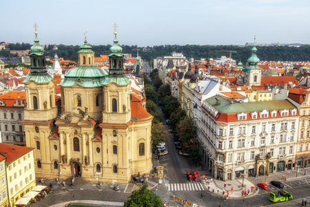 saint nicholas church and the road taken from on top of old town hall tower in Prague, Czech Republic.のeditorial素材