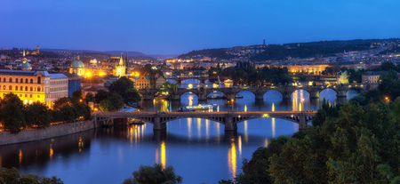 the view of prague bridges and the vltava river viewed from Letna park in Prague, Czech Republicのeditorial素材