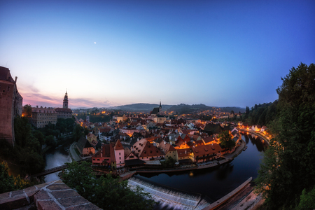 the sunrise view of cesky krumlov a small town in czech republic from the castle viewpoint area.のeditorial素材