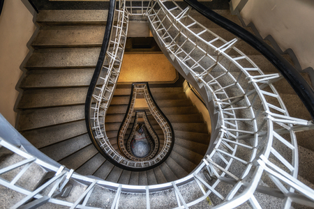 the house at the black madonna or czech cubism museum famous spiraling  lightbulb staircase.のeditorial素材