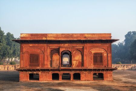 Zafar Mahal in Red fort surrounded in morning fog and sunrise light. Taken in New Delhi, India.