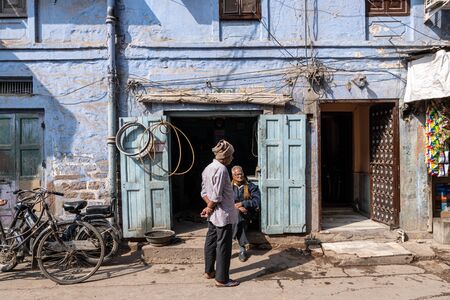 blue painted houses in the streets of jodhpur also called the blue city in Rajasthan, India. Taken on January 14th 2020のeditorial素材