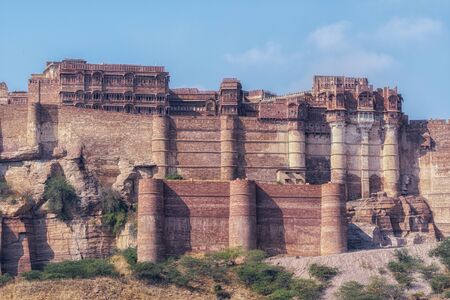 view of mehrangarh fort view during the day. A famous landmark fortress in Jodhpur, Rajasthan, India.のeditorial素材