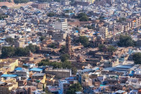 The view of Jodhpur city sardar market and ghanta ghar from top of Mehrangarh fort in Jodhpur, India