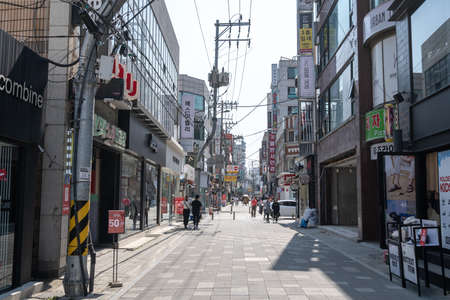 Various shops and restaurants along the Daehakro street in Gangneung, South Korea. Taken on May 1st...