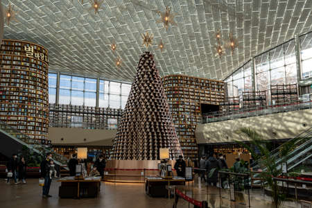 Coex mall starfield library taken during christmas season with the christmas tree on display.