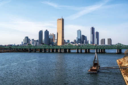 View of Yeouido Island from Nodeulseom Island in Seoul, South Korea. Taken on February 27th 2021のeditorial素材