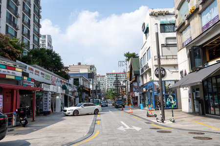 Apgujeong rodeo street famous for various high fashion shops taken during summer. Seoul, South...