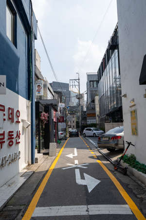 Apgujeong rodeo street famous for various high fashion shops taken during summer. Seoul, South Korea. July 12th 2021のeditorial素材