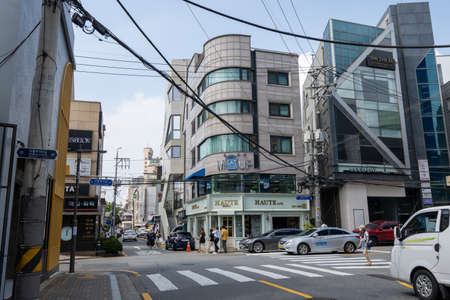 Apgujeong rodeo street famous for various high fashion shops taken during summer. Seoul, South Korea. July 12th 2021のeditorial素材