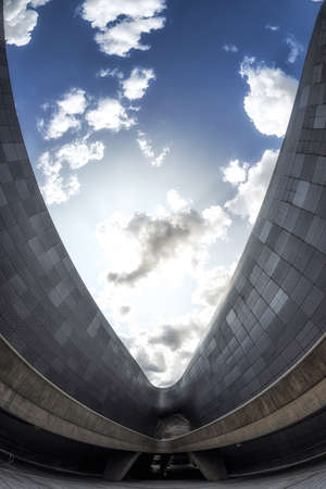 Dongdaemun design plaza taken with fisheye lens. A famous iconic landmark deisgned by Zaha Hadid. Located in Seoul, South Koreaのeditorial素材
