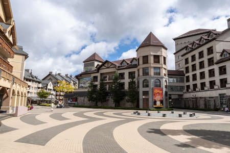 Main center square in Alpensia ski resort in Pyeongchang, South Korea. Taken on September 26th 2021のeditorial素材
