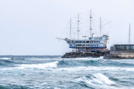 ship shaped restaurant in jeongdongjin beach in Gangneung, South Koreaのeditorial素材