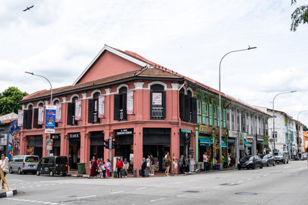 Colorful buildings on the main street in Little India in Singapore taken on October 8th 2022のeditorial素材
