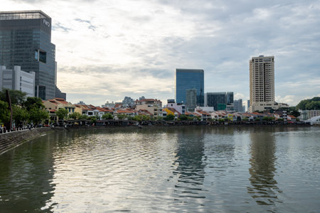 Boat Quay area along the Singapore River View. Famous area for nightlife and restaurants. Taken on October 10th 2022のeditorial素材