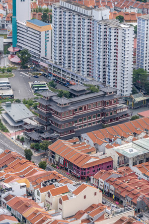 Aerial view of buddha tooth relic temple in Chinatown district in Singapore. Taken on October 10th 2022のeditorial素材