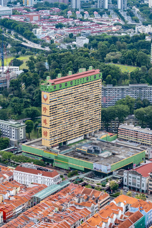 Singapore Chinatown area viewed from above with iconic orange colored rooftops. Taken on October 10th 2022のeditorial素材