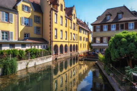 Colmar Little Venice Canal view reflections . Famous travel destination in Colmar, France. Taken on June 11 2023のeditorial素材