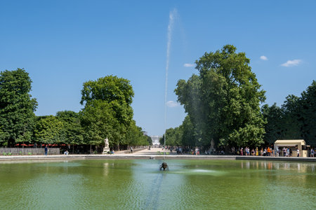 Tuileries garden a public garden park with famous fountain taken during summer in Paris, France. Taken on June 13 2023のeditorial素材