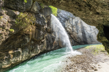 A small waterfall in Aare Gorge over the Aare river in Switzerland.の写真素材