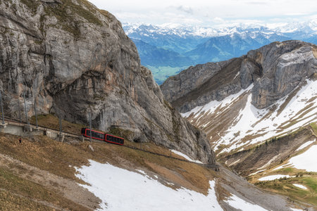 Cogwheel train in Mount PIlatus which is considered steepest in the world. Taken from top of Mount...