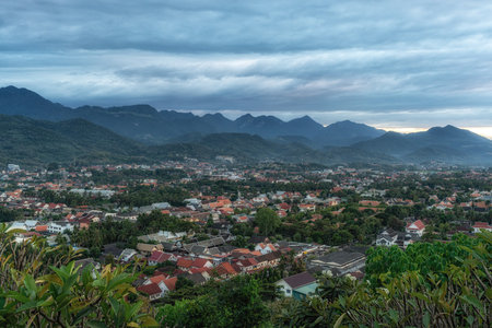 View of Luang Prabang from Phousi Hill . Famous hilltop viewpoint in Luang Prabang, Laosの写真素材