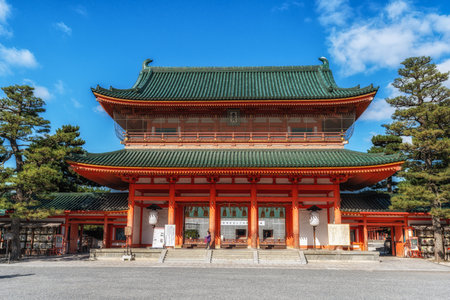 Heian jingu Shrine taken during autumn season. Famous Shinto temple in Kyoto, Japanの写真素材
