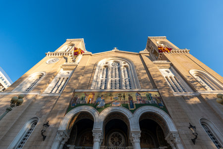 Metropolitan Cathedral of Athens taken during sunset hours. Famous cathedral in Athens, Greece.の写真素材